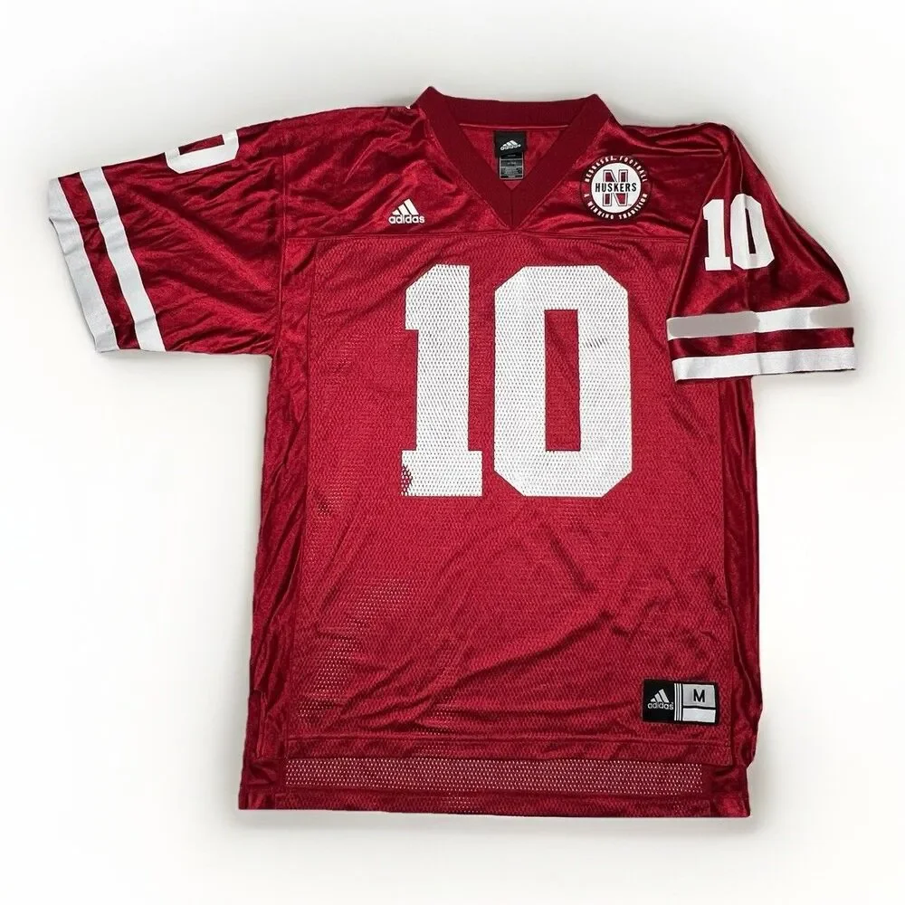 Nebraska Cornhuskers Jersey Mens Medium Red White NCAA Football Adidas #10